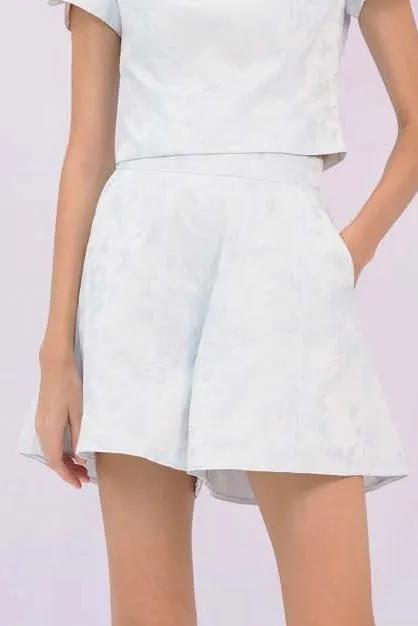 Gwenda Blue Jacquard Skorts