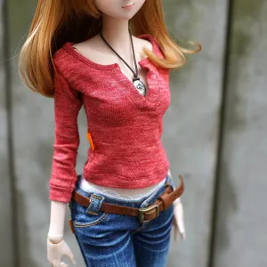 Henley Neck T-Shirt (Red)