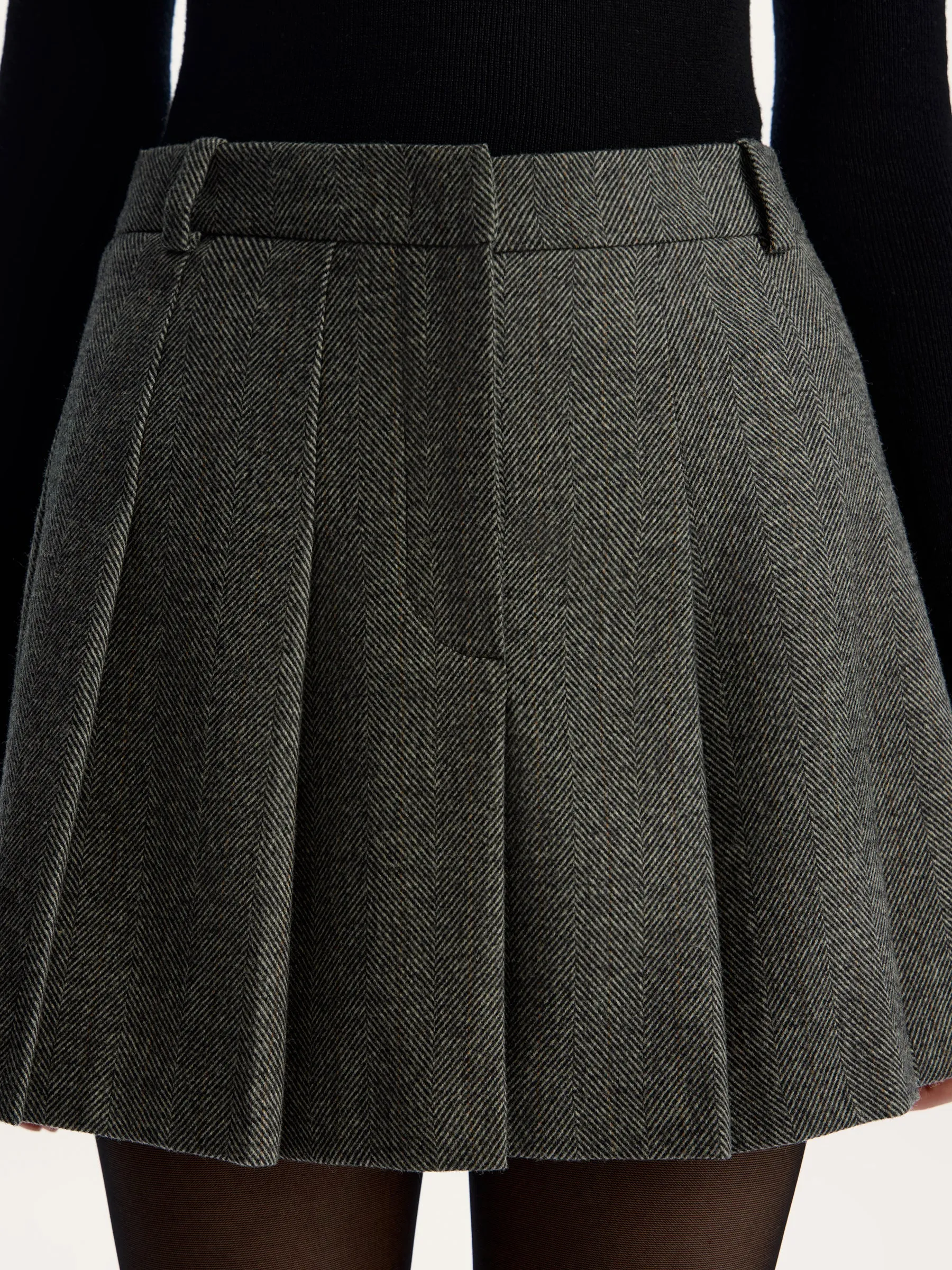 Herringbone wool-blend mini skirt