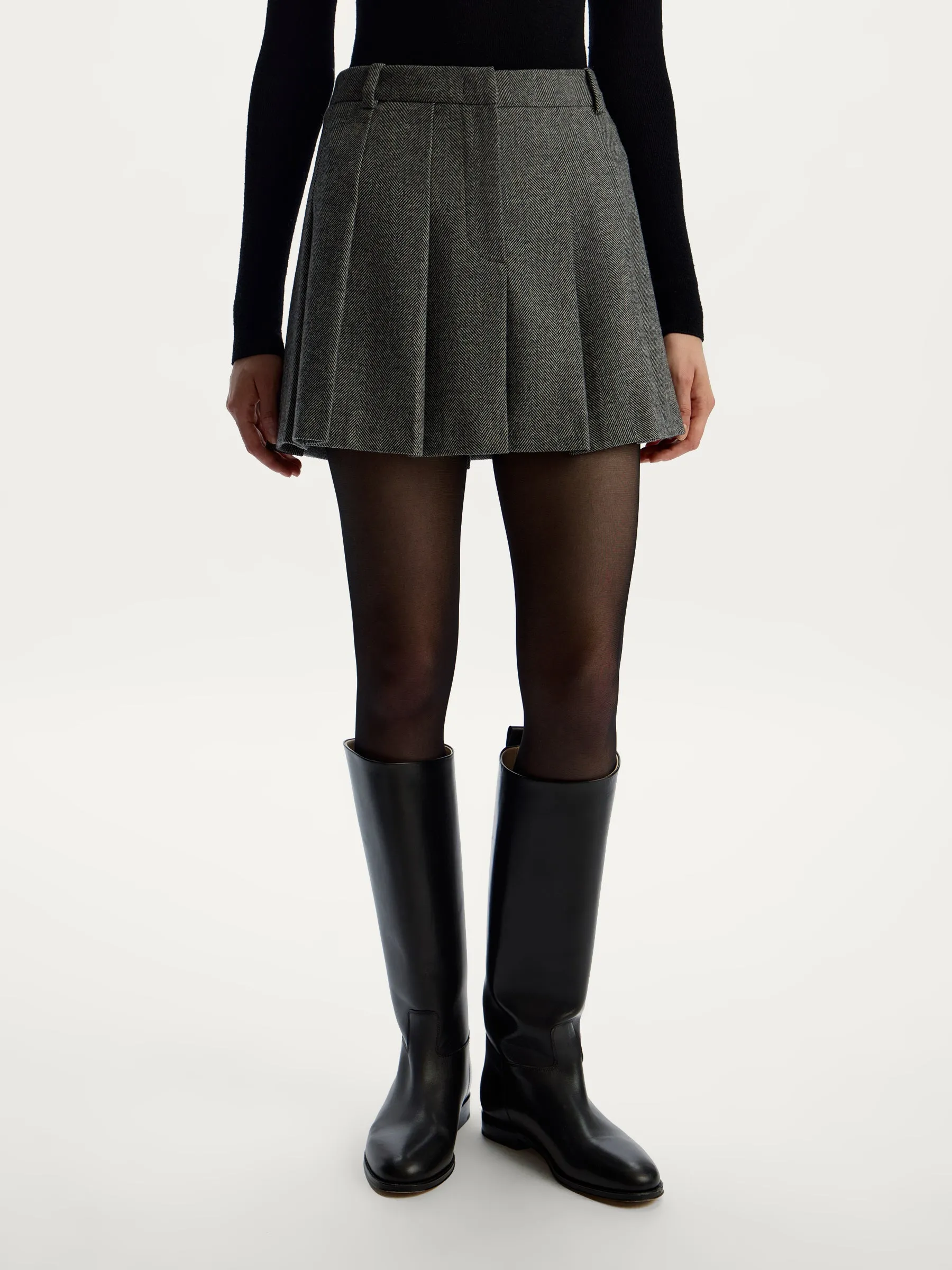 Herringbone wool-blend mini skirt