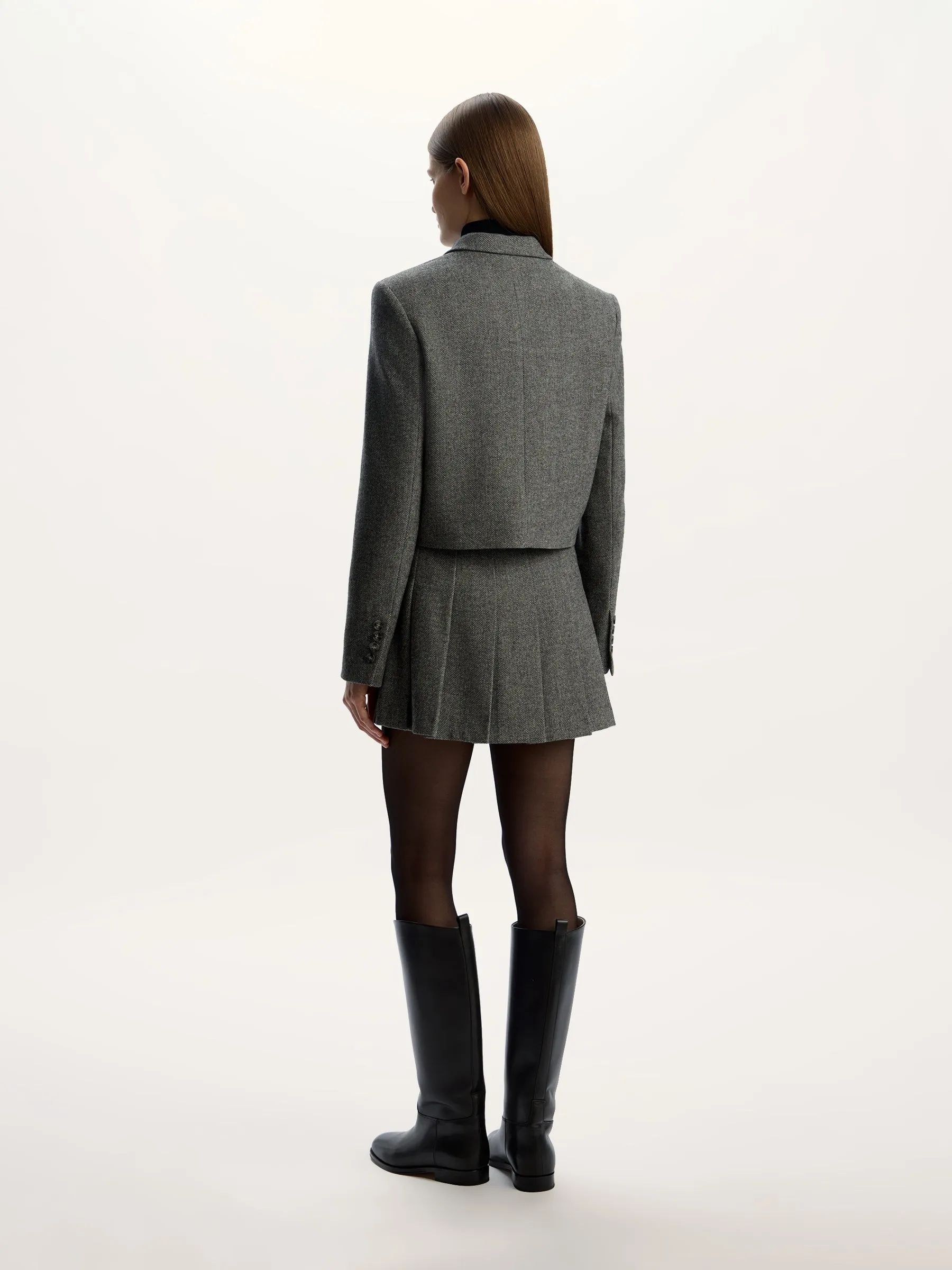 Herringbone wool-blend mini skirt