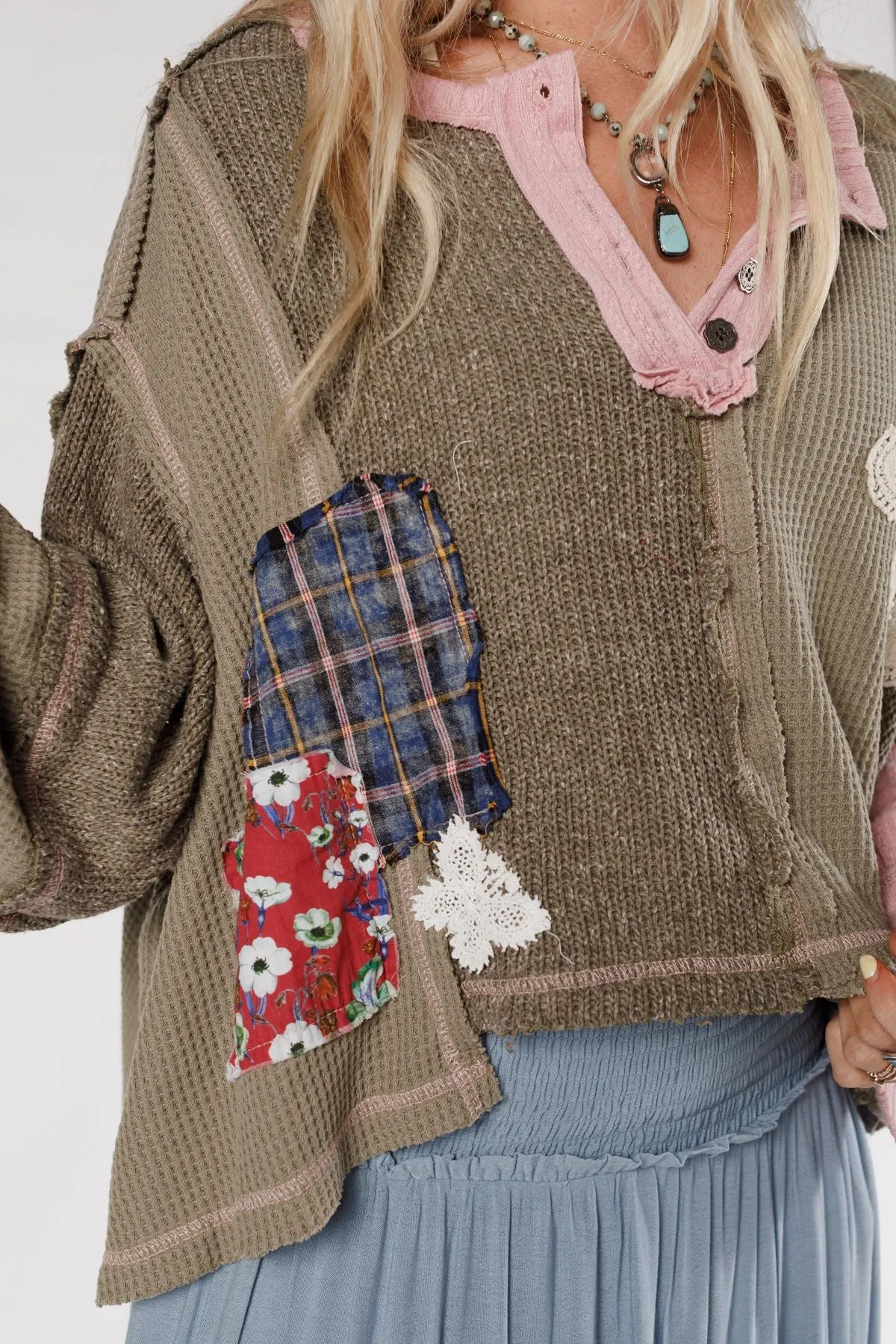 Huxley Patchwork Top - Olive