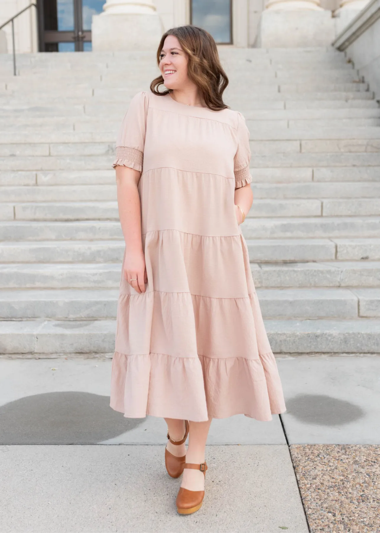 Janessa Tiered Dusty Blush Dress