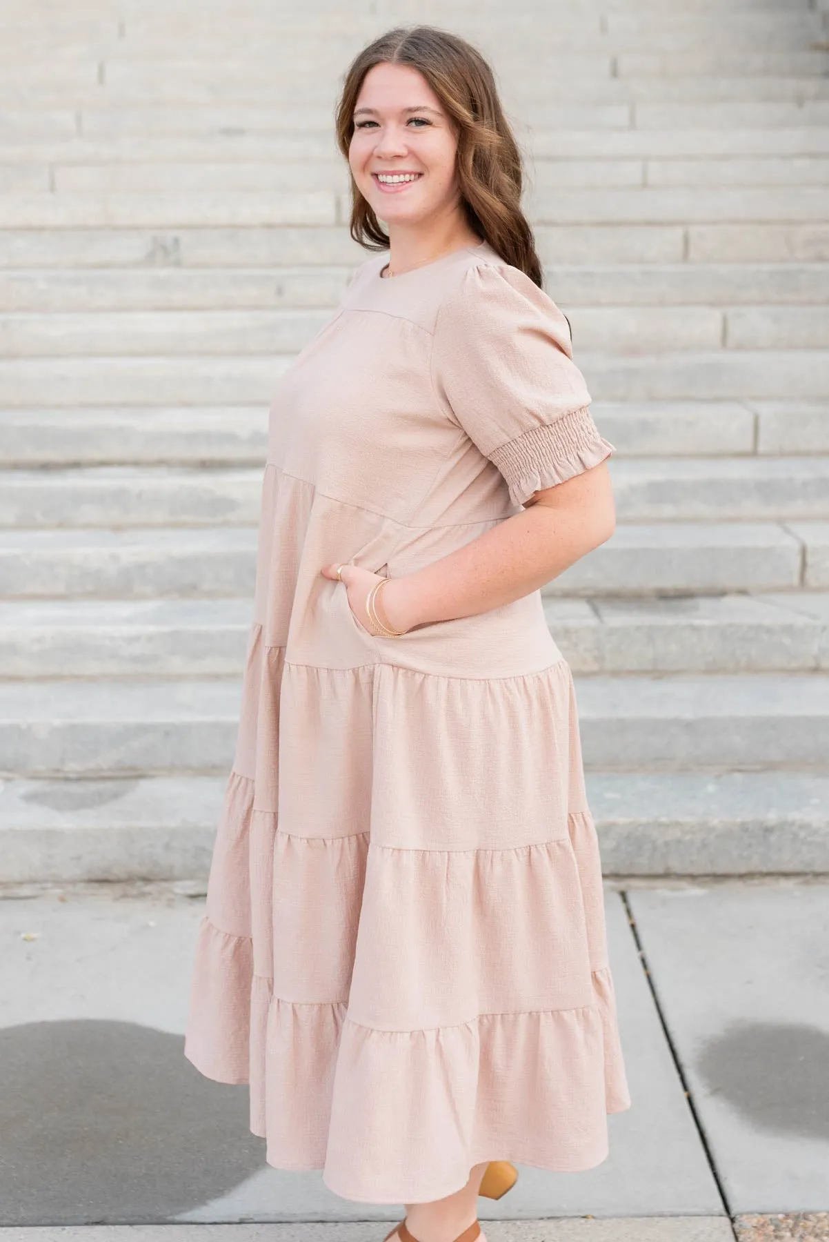 Janessa Tiered Dusty Blush Dress