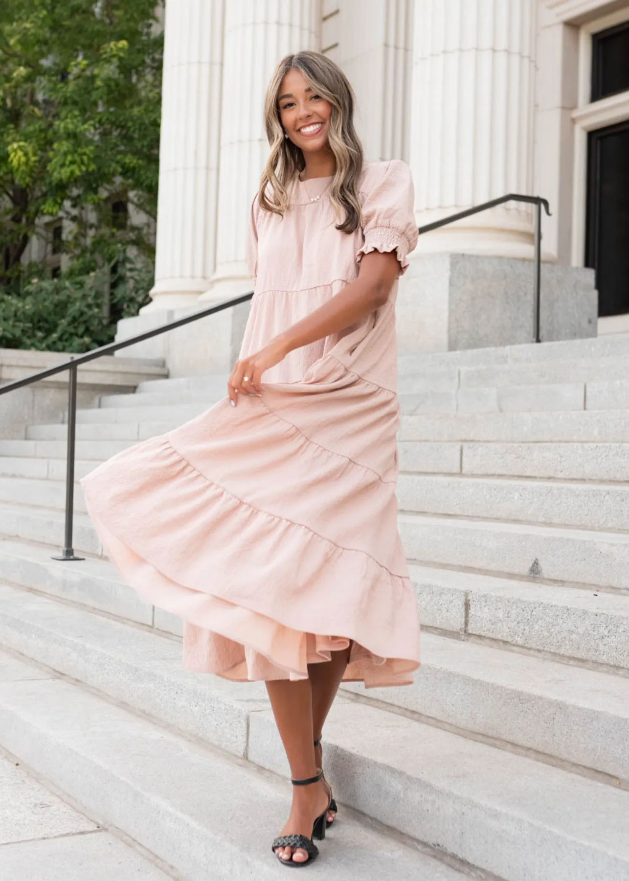 Janessa Tiered Dusty Blush Dress