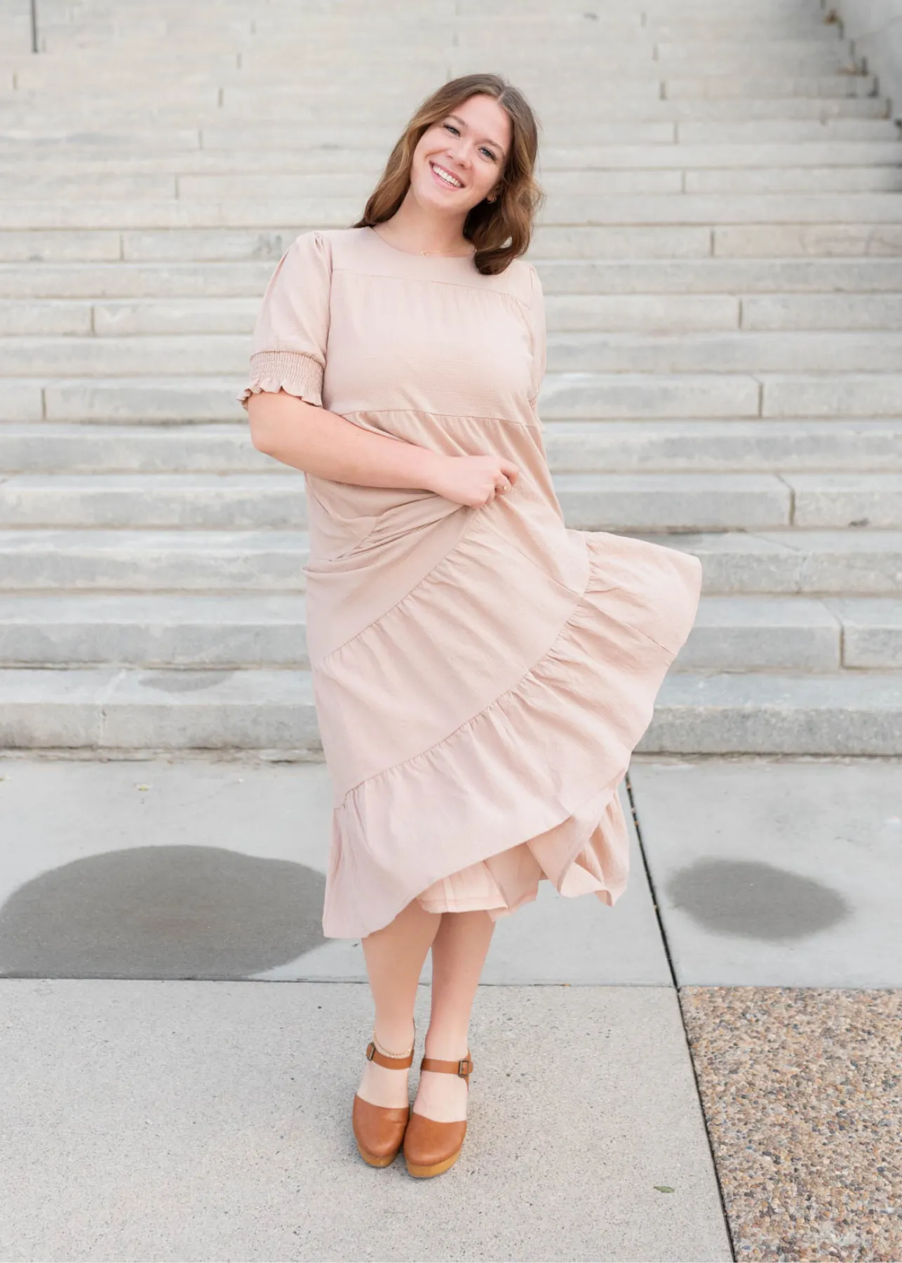 Janessa Tiered Dusty Blush Dress