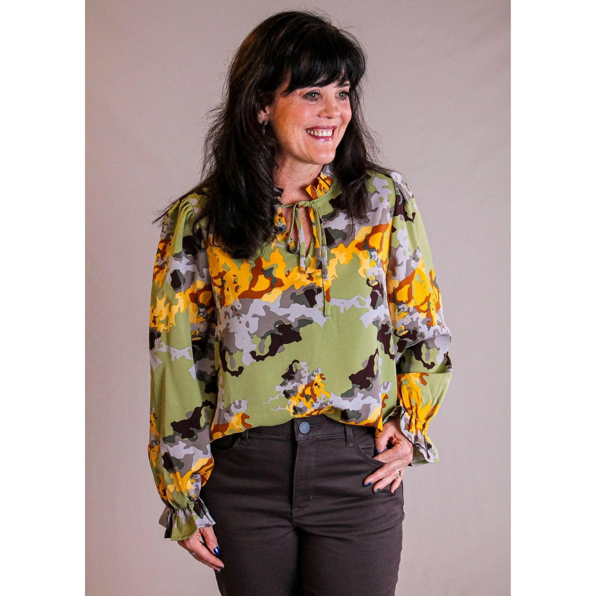 Jodifl Tie Neck Ruffle Long Sleeve Blouse