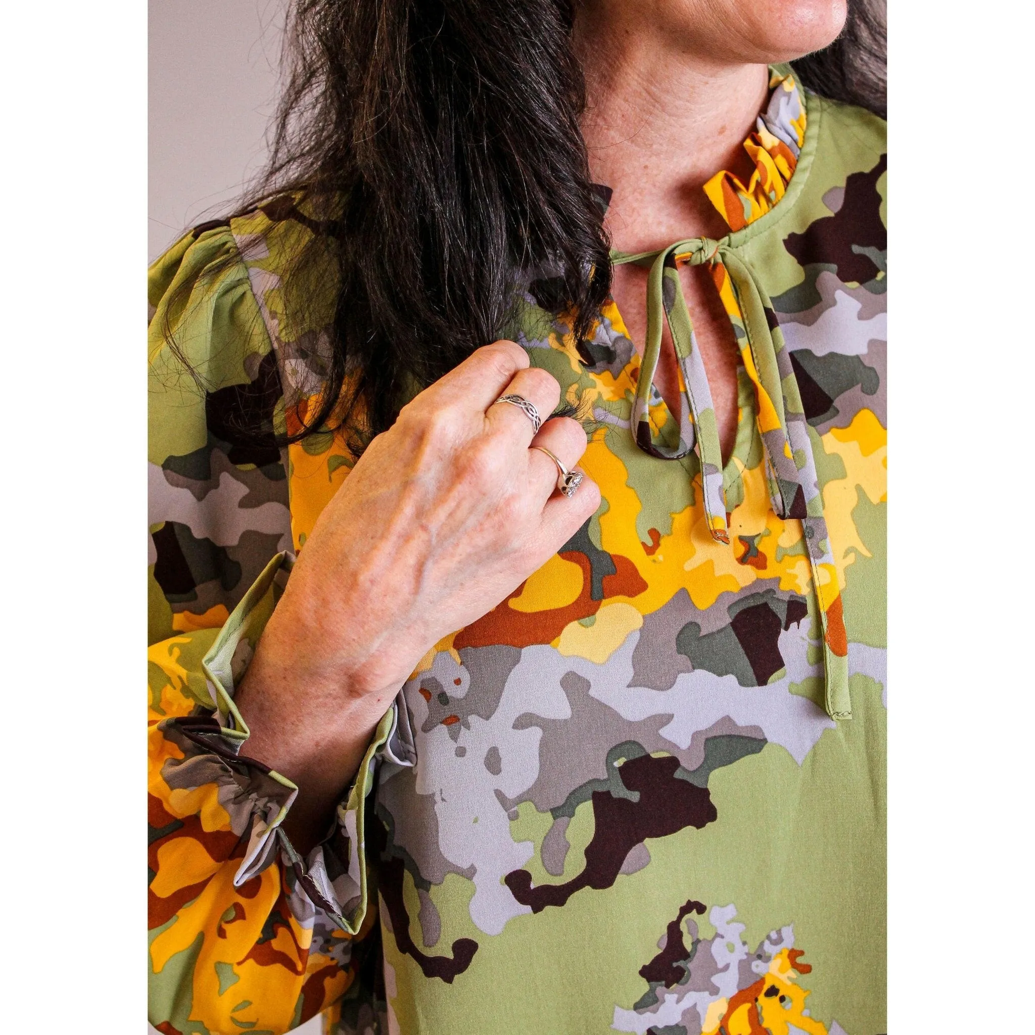 Jodifl Tie Neck Ruffle Long Sleeve Blouse