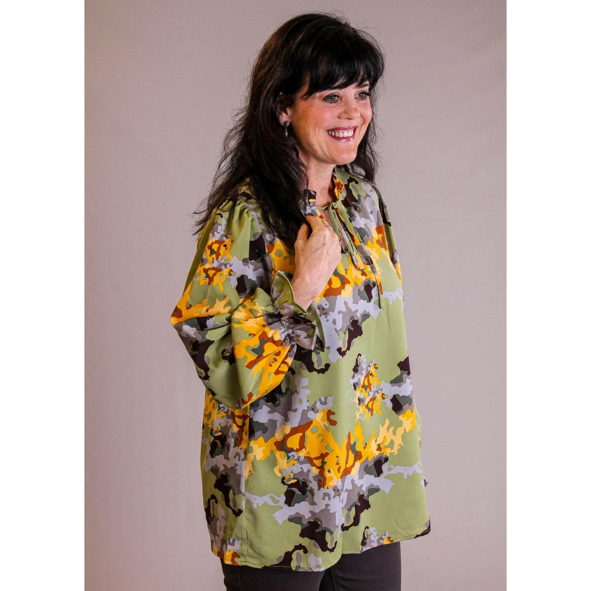 Jodifl Tie Neck Ruffle Long Sleeve Blouse