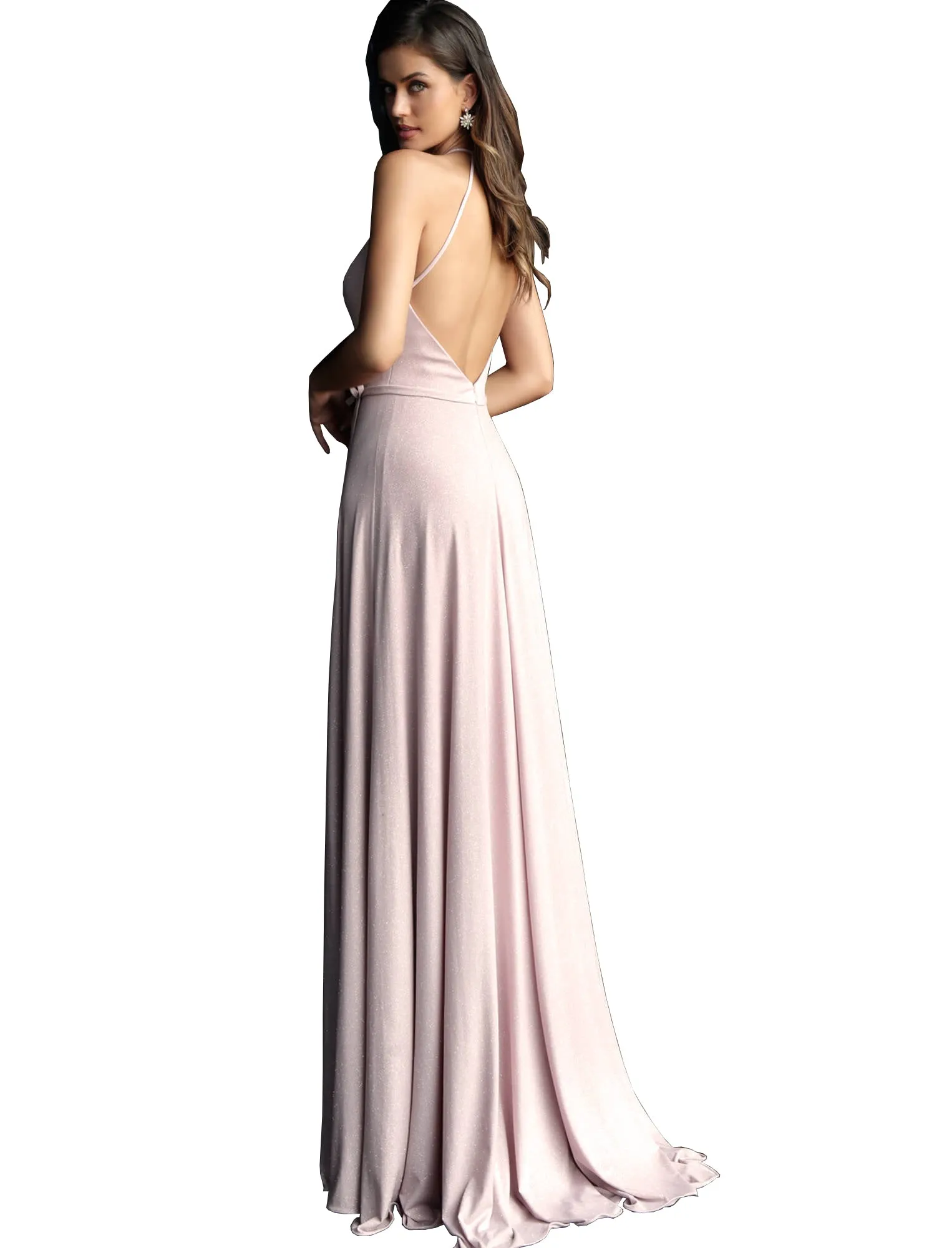 Jovani Blush Key Hole Neckline Open Back Prom Dress