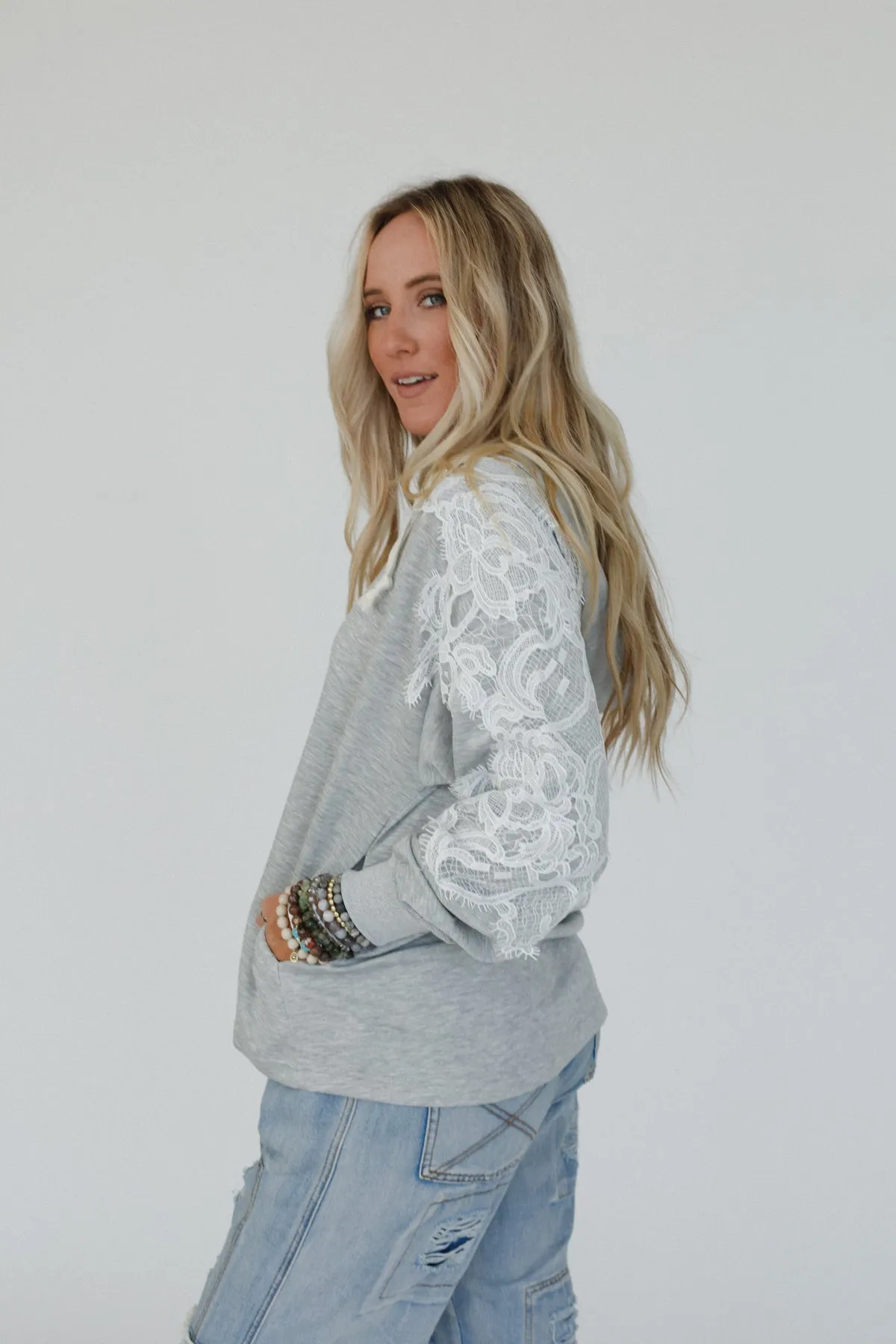 Laced in Love Hoodie Top - Heather Gray