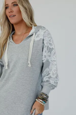 Laced in Love Hoodie Top - Heather Gray