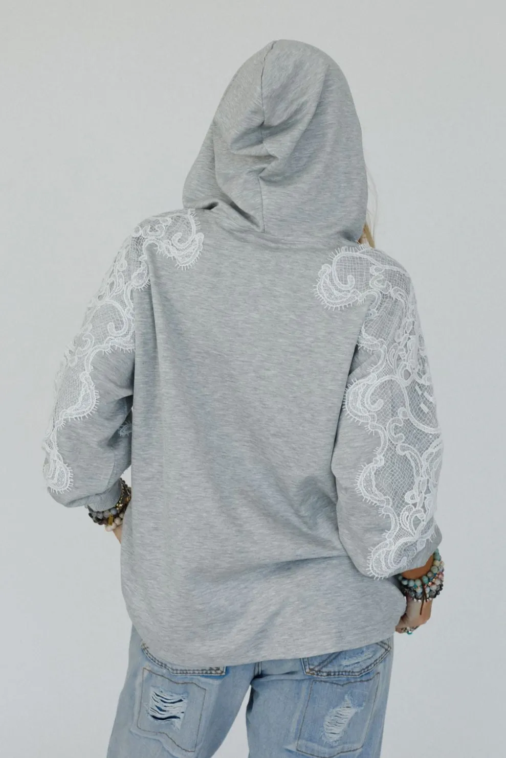 Laced in Love Hoodie Top - Heather Gray