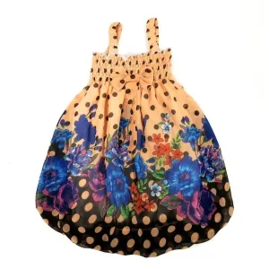 Little Girls Orange Polka Dots Floral Chiffon Baby Doll Dress 24M-8