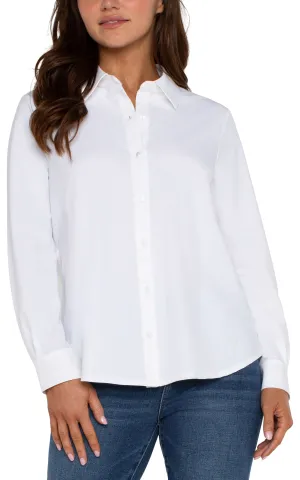 Liverpool Button Front Knit Shirt In White