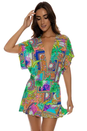 Luli Fama Positano Playera V Neck Ruffle Dress