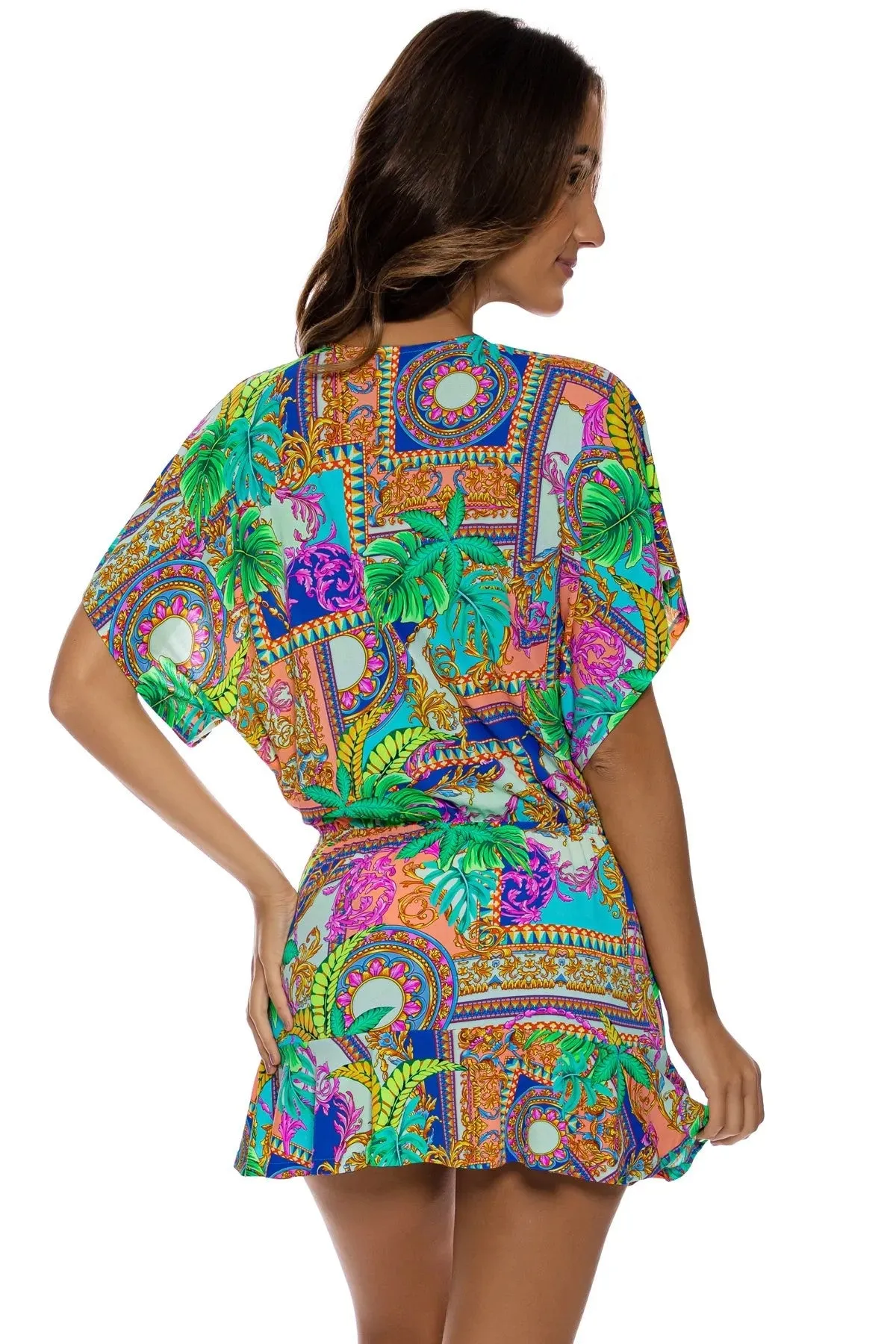 Luli Fama Positano Playera V Neck Ruffle Dress