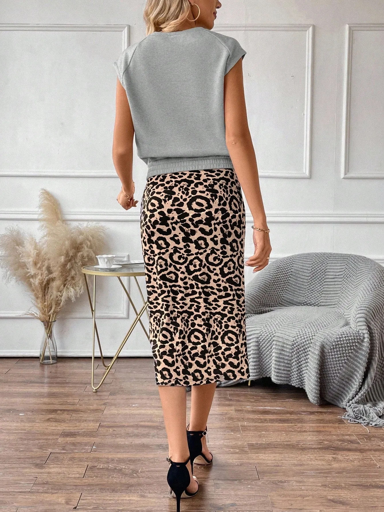 LUNE Leopard Print Top & Drawstring Waist Skirt