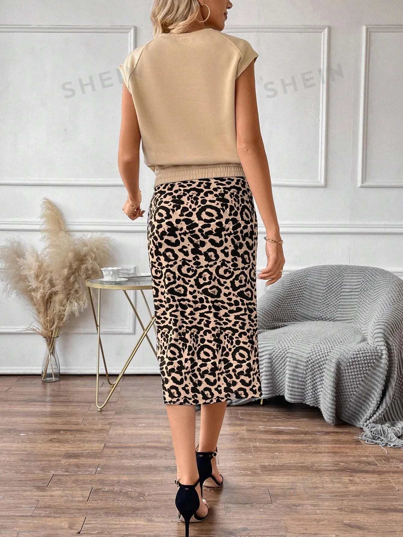 LUNE Leopard Print Top & Drawstring Waist Skirt