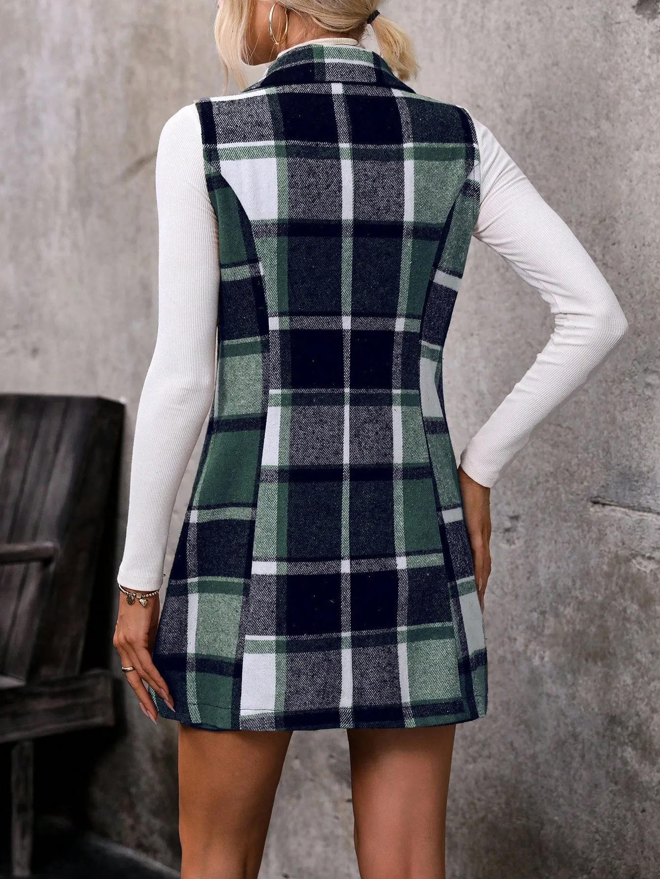 LUNE Plaid Vest Coat And Skirt Two Piece Set