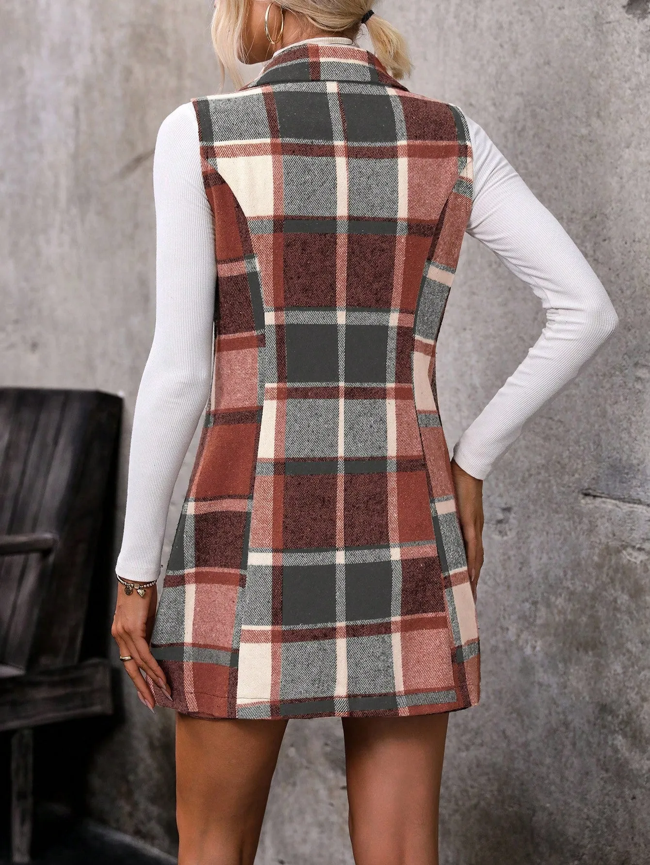LUNE Plaid Vest Coat And Skirt Two Piece Set