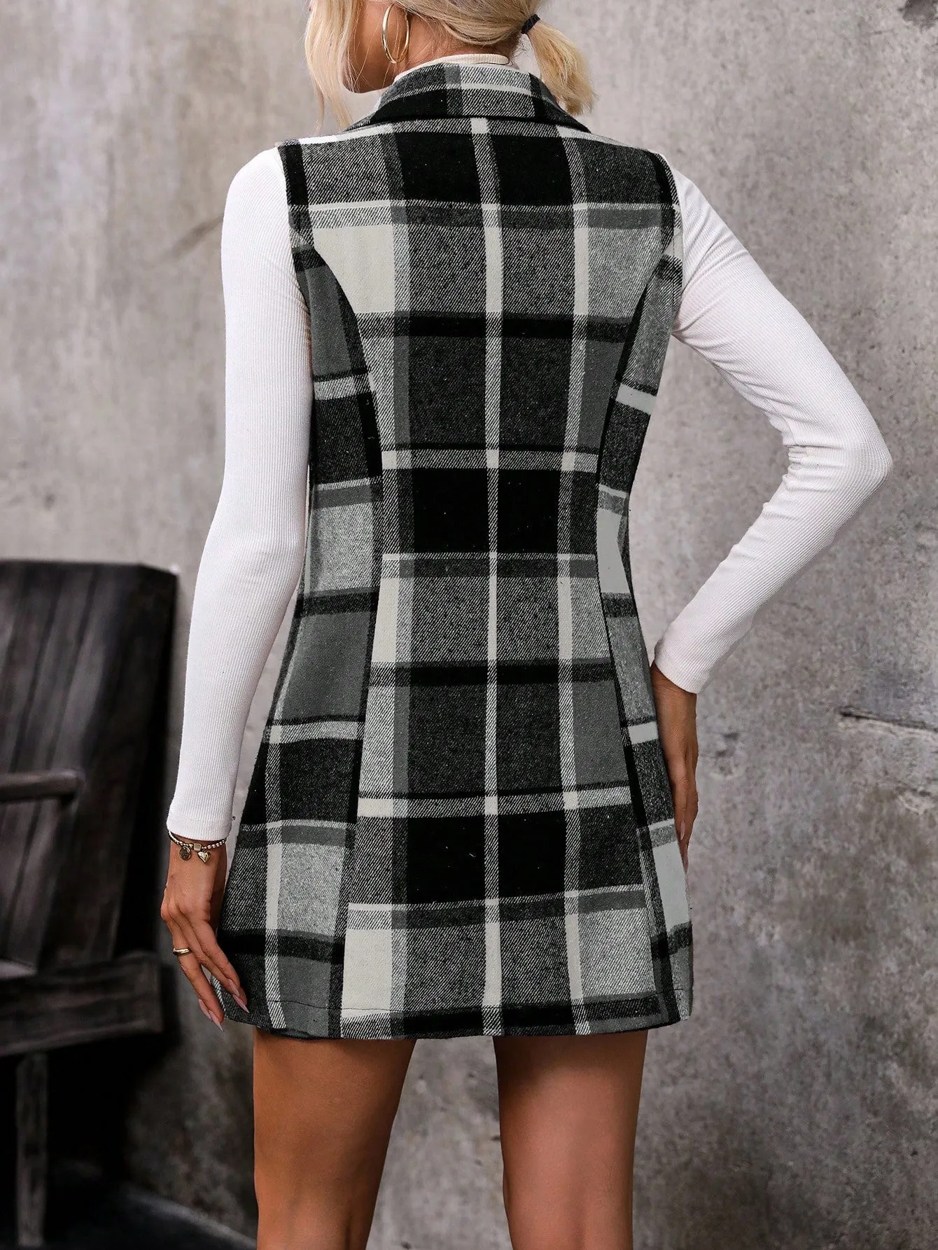 LUNE Plaid Vest Coat And Skirt Two Piece Set