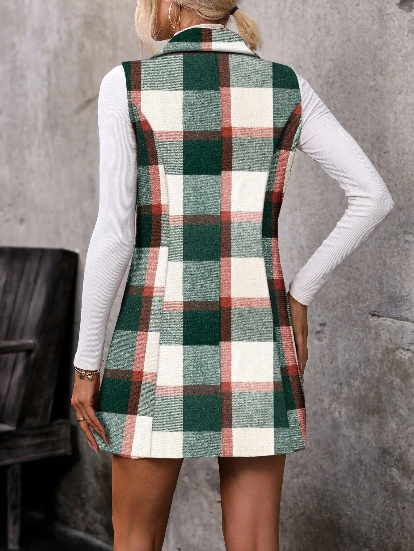 LUNE Plaid Vest Coat And Skirt Two Piece Set