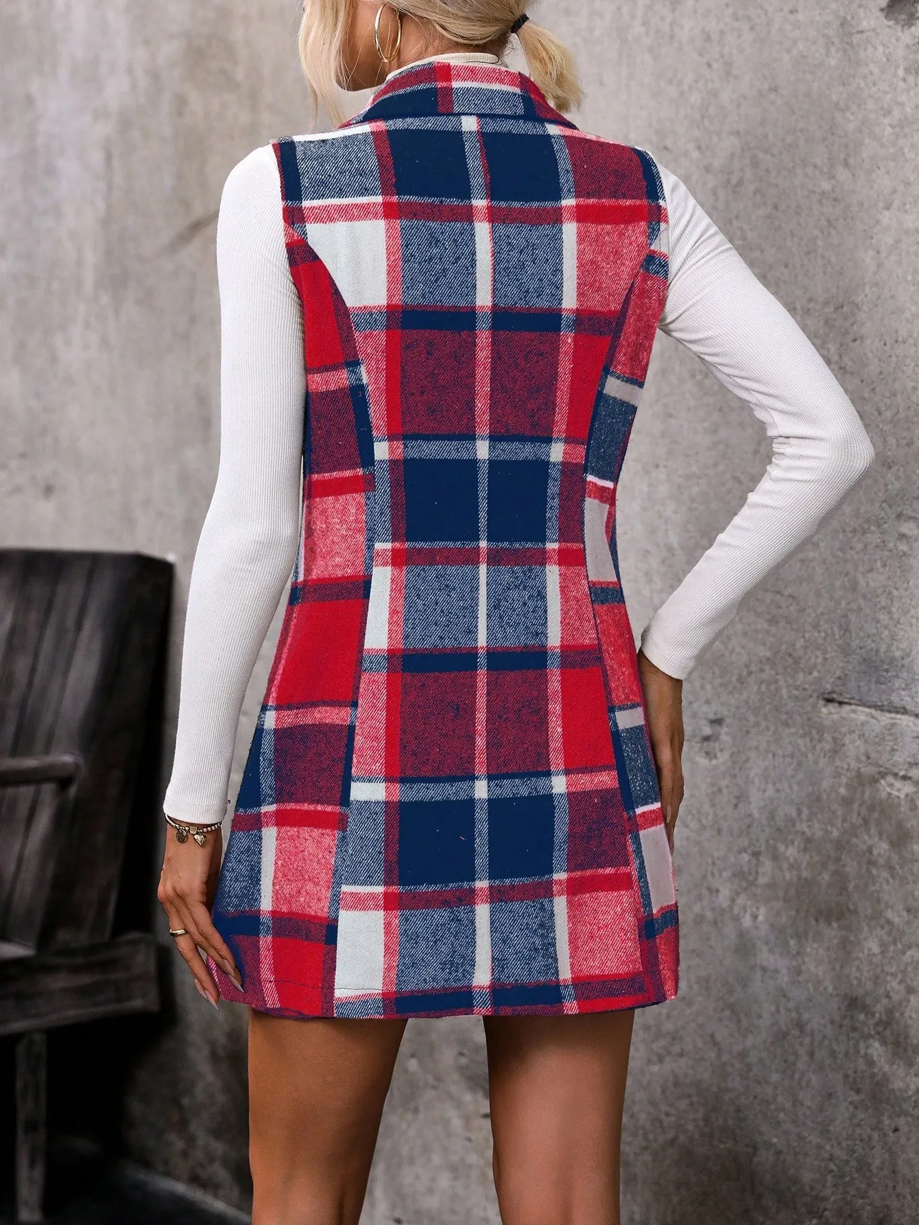 LUNE Plaid Vest Coat And Skirt Two Piece Set