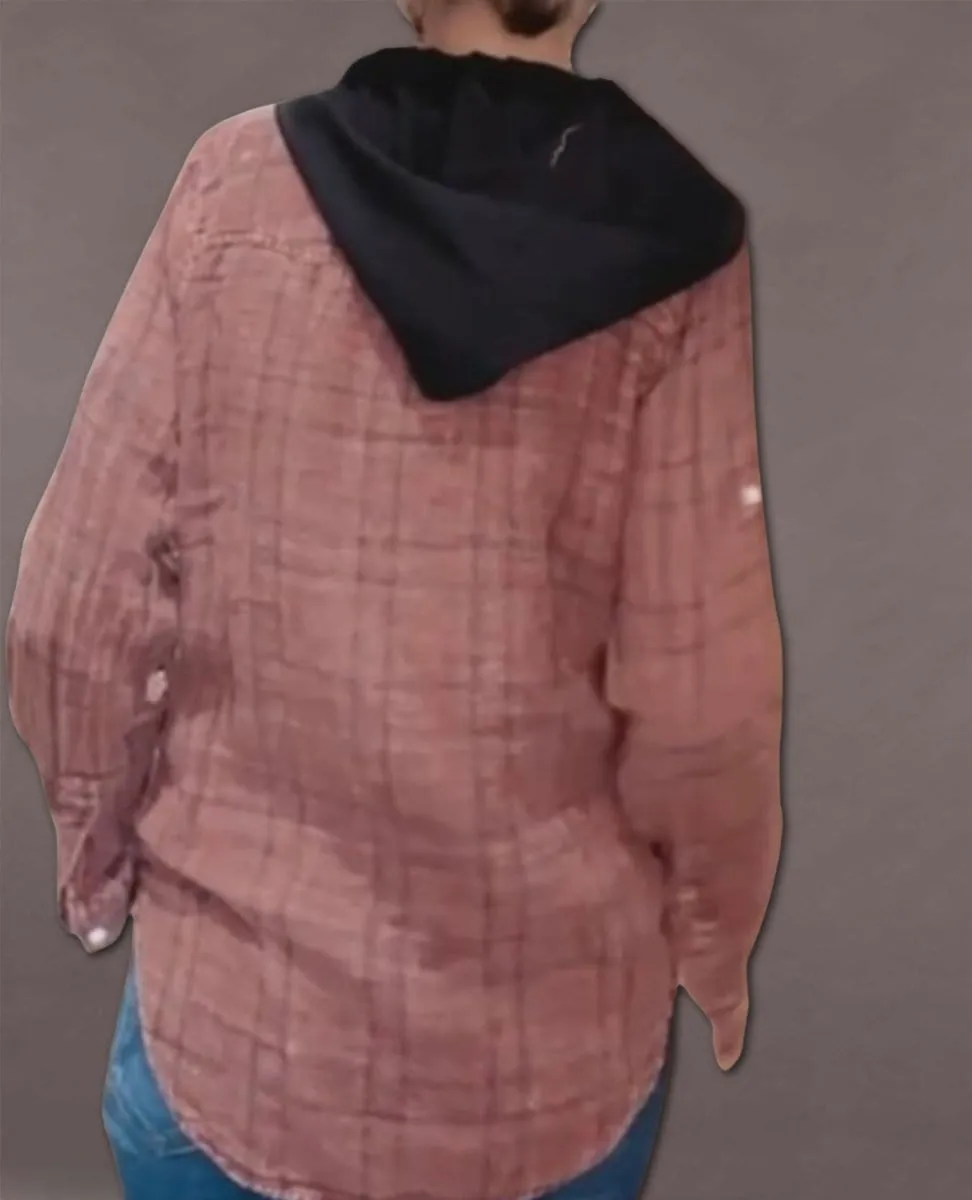 Magenta Hooded Flannel Long Sleeve