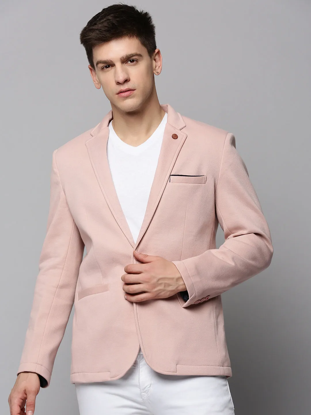 Men Pink Single-Breasted Blazers