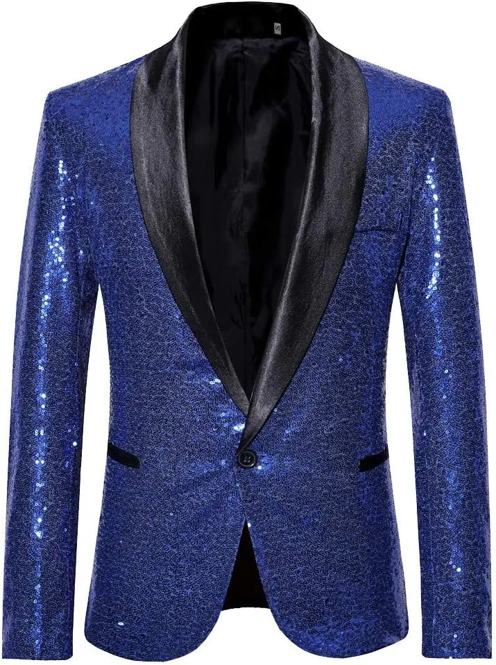 Mens Sequin Blazer Tuxedo Party Prom Wedding Tuxedo One Button Jacket Swallowtail Dinner Party Wedding Blazer Suit Jacket