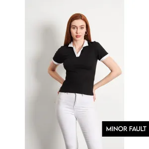 (Minor Fault) Black White Rib Knit Polo