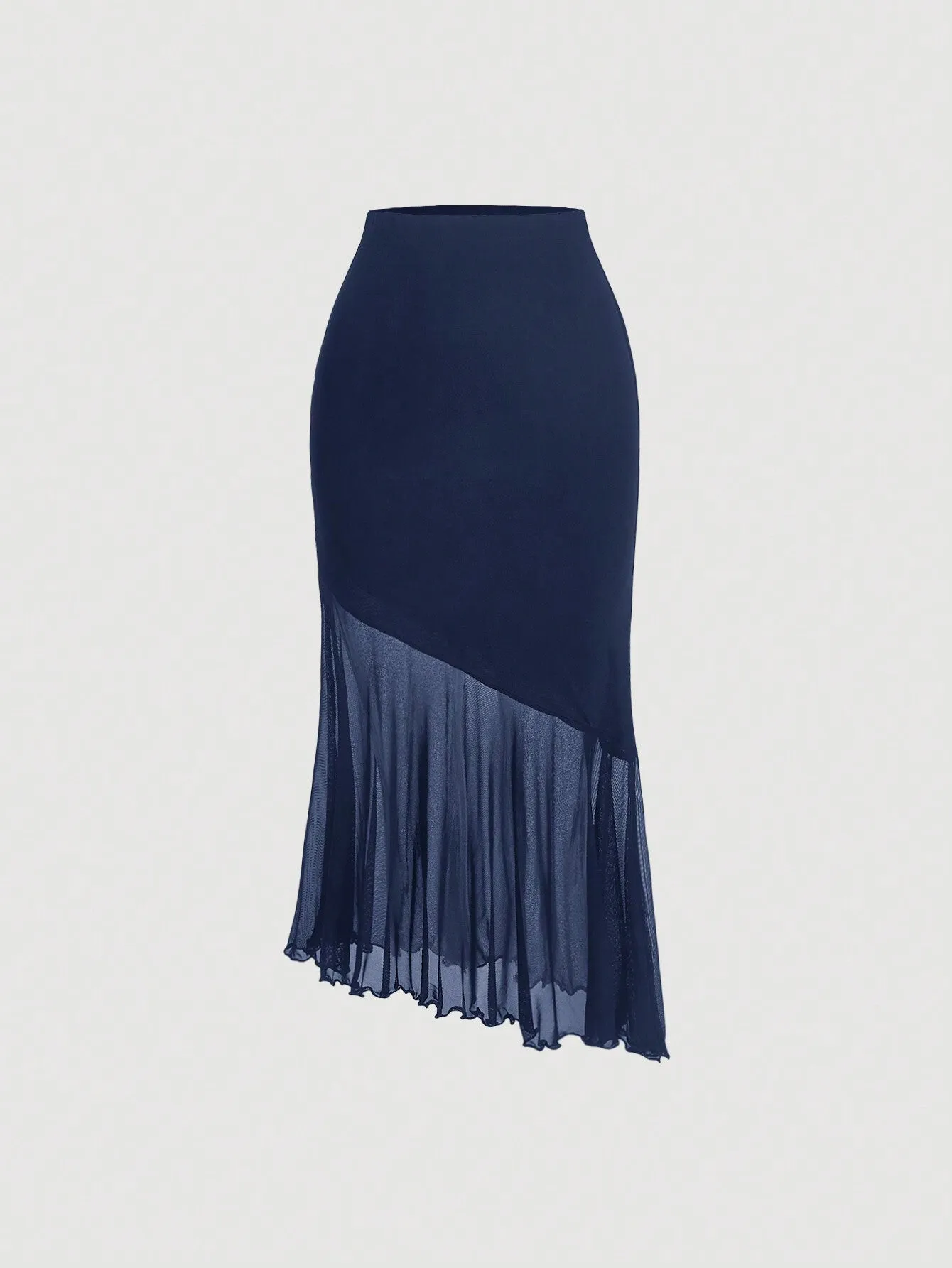 MOD Ladies' Solid Color Asymmetrical Hem Midi Skirt