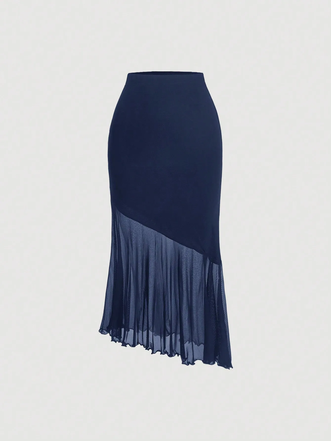 MOD Ladies' Solid Color Asymmetrical Hem Midi Skirt