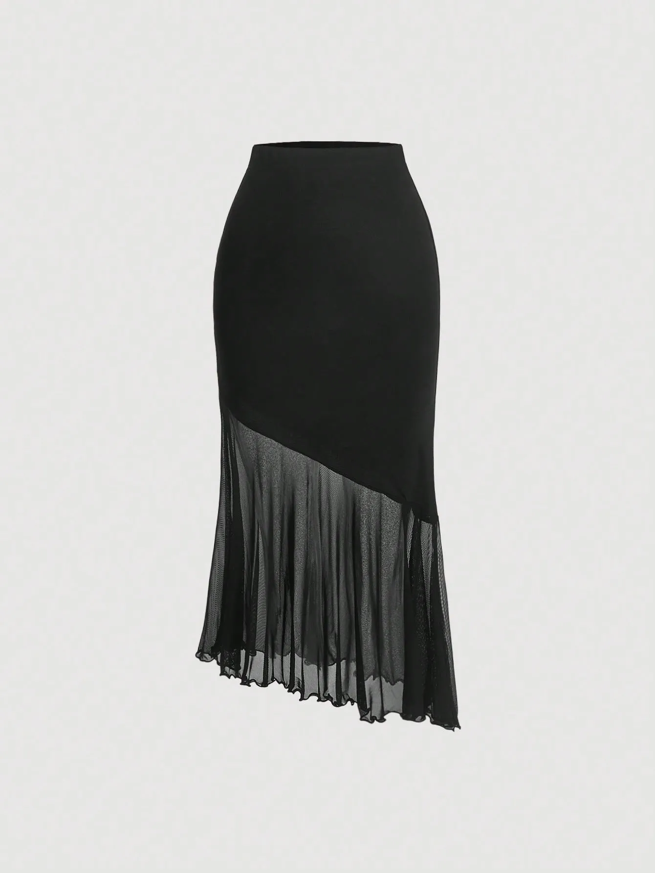 MOD Ladies' Solid Color Asymmetrical Hem Midi Skirt