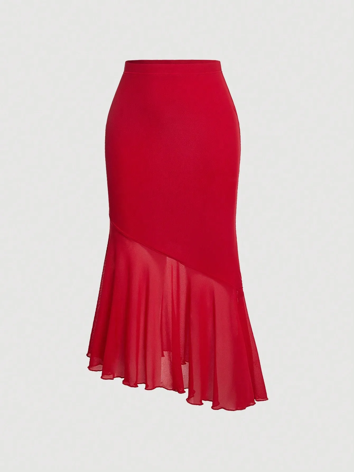 MOD Ladies' Solid Color Asymmetrical Hem Midi Skirt