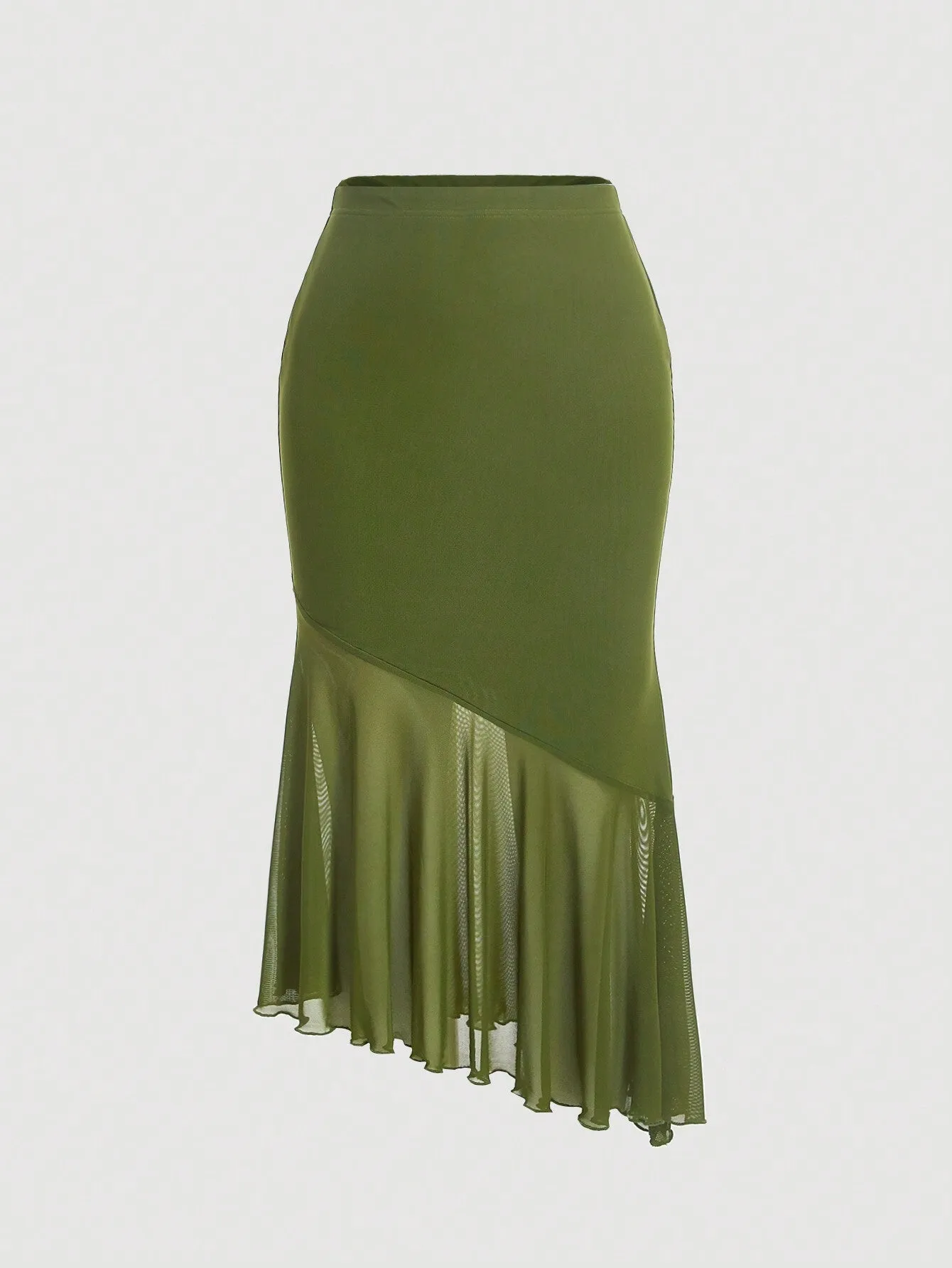 MOD Ladies' Solid Color Asymmetrical Hem Midi Skirt