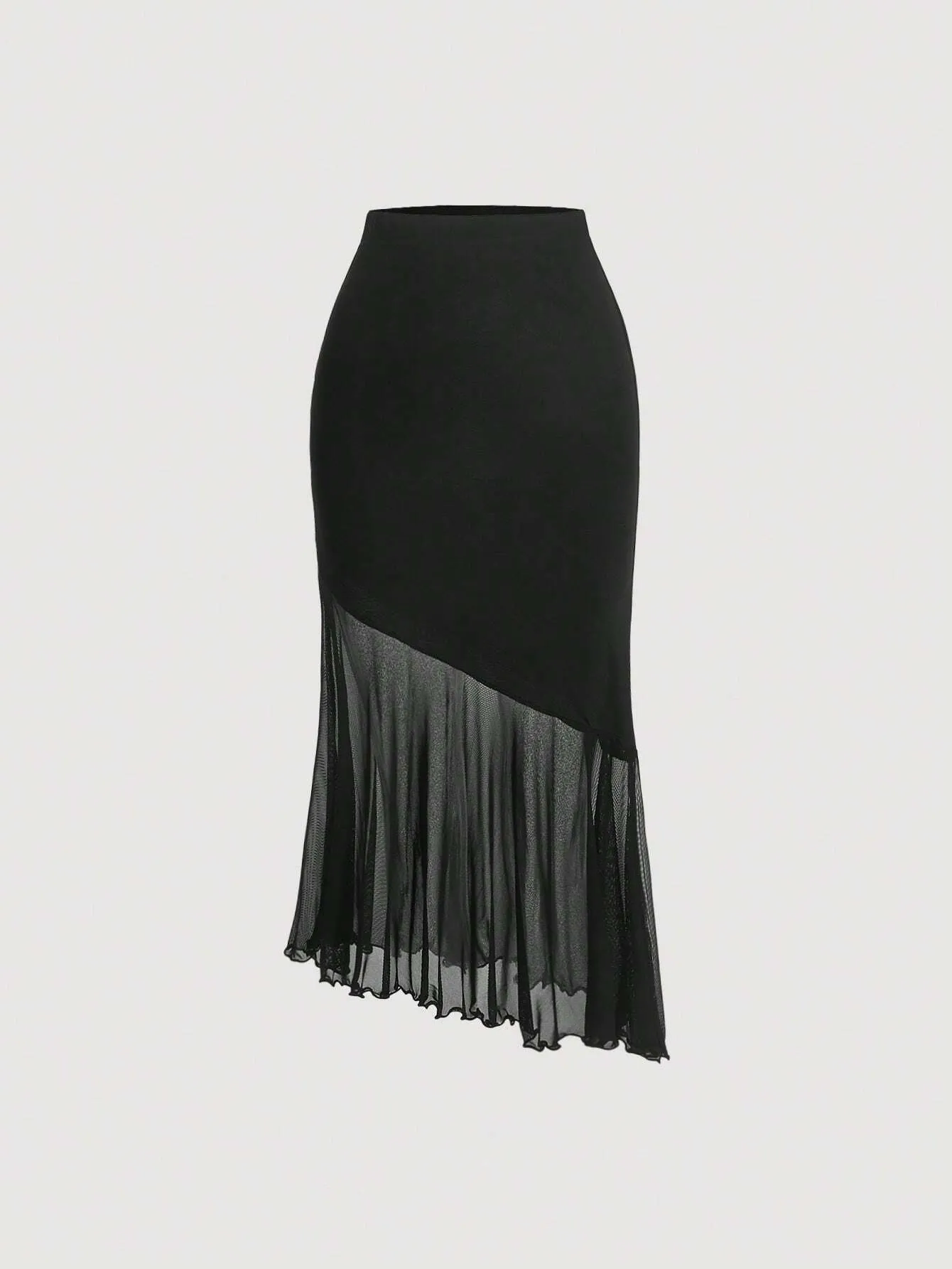 MOD Ladies' Solid Color Asymmetrical Hem Midi Skirt