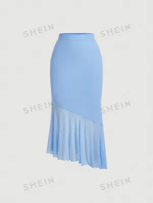 MOD Ladies' Solid Color Asymmetrical Hem Midi Skirt