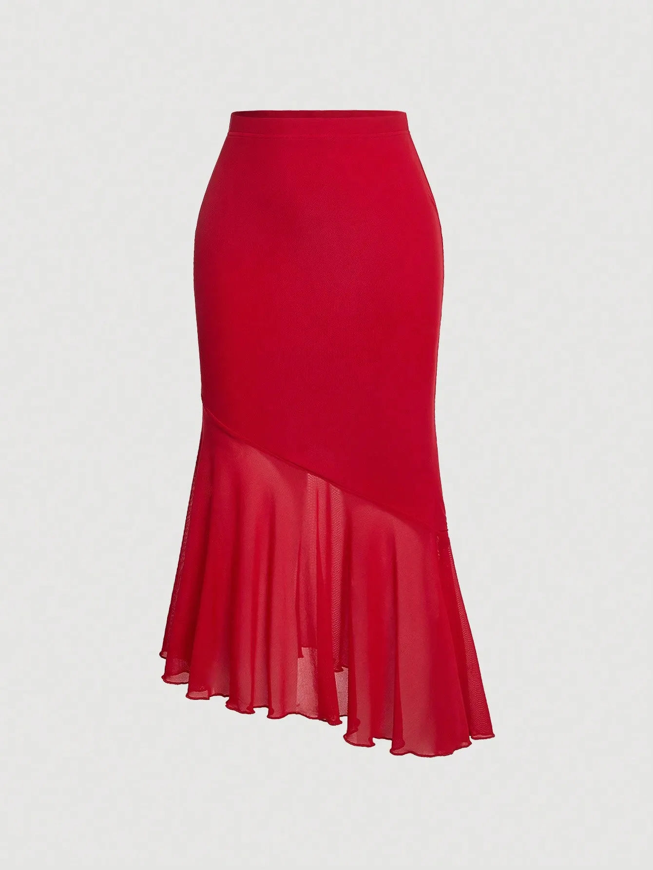 MOD Ladies' Solid Color Asymmetrical Hem Midi Skirt