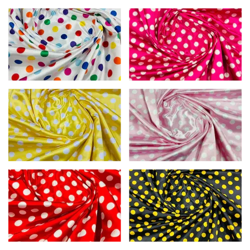 Multi Color Polka Dot 1/2 inch On A Soft Charmeuse Satin Fabric 60" Wide 100% Polyester. Sold By The Yard-