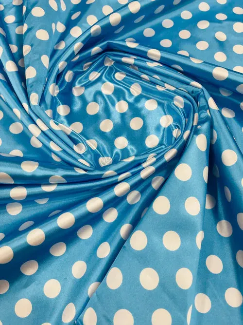 Multi Color Polka Dot 1/2 inch On A Soft Charmeuse Satin Fabric 60" Wide 100% Polyester. Sold By The Yard-
