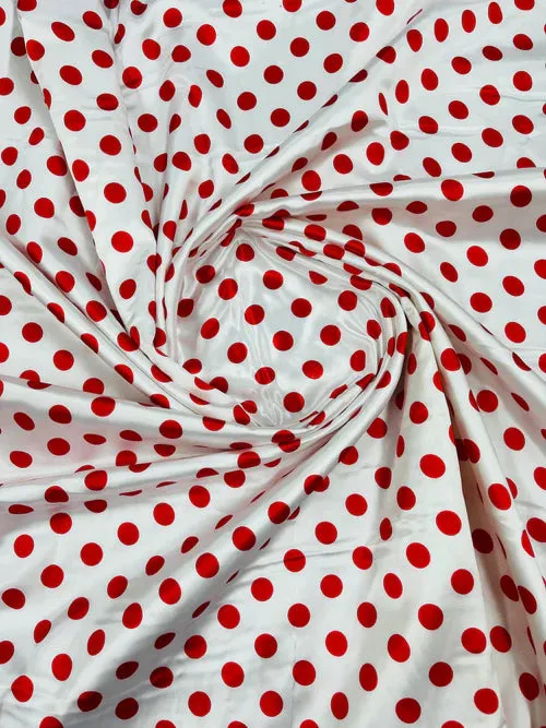 Multi Color Polka Dot 1/2 inch On A Soft Charmeuse Satin Fabric 60" Wide 100% Polyester. Sold By The Yard-