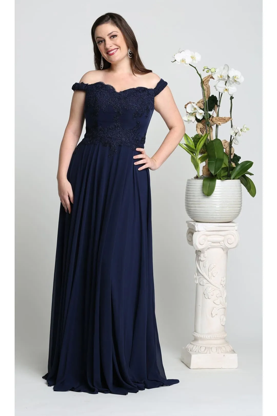 Off The Shoulder Evening Dress Long A-Line Gown & Plus Size by MQ1644