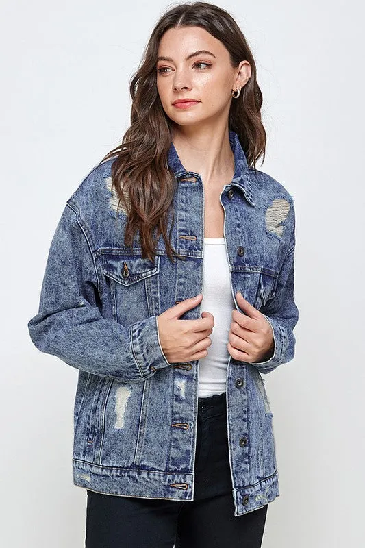 Oversized Distress Denim Jacket