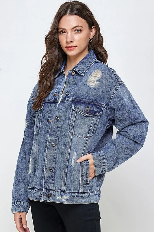 Oversized Distress Denim Jacket