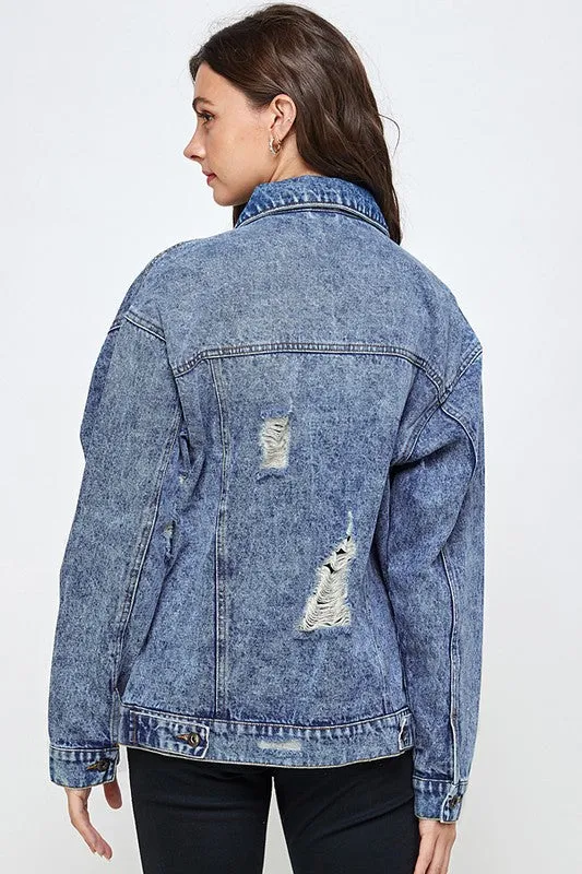 Oversized Distress Denim Jacket