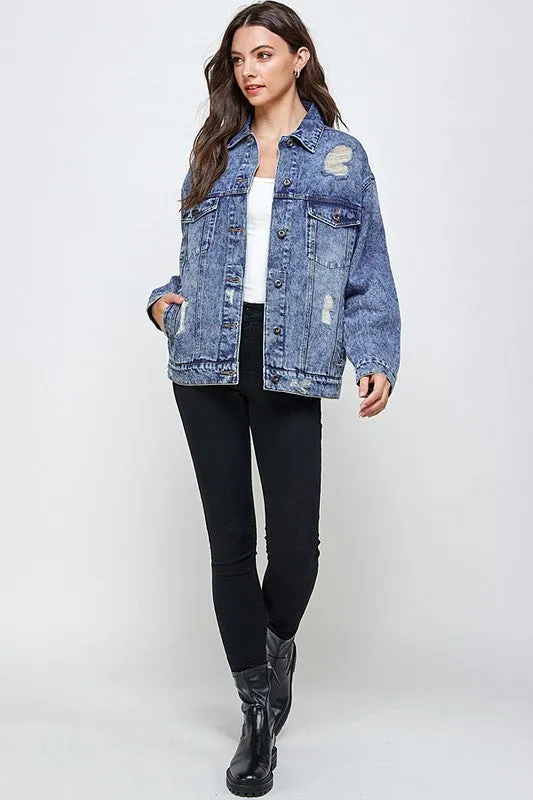 Oversized Distress Denim Jacket