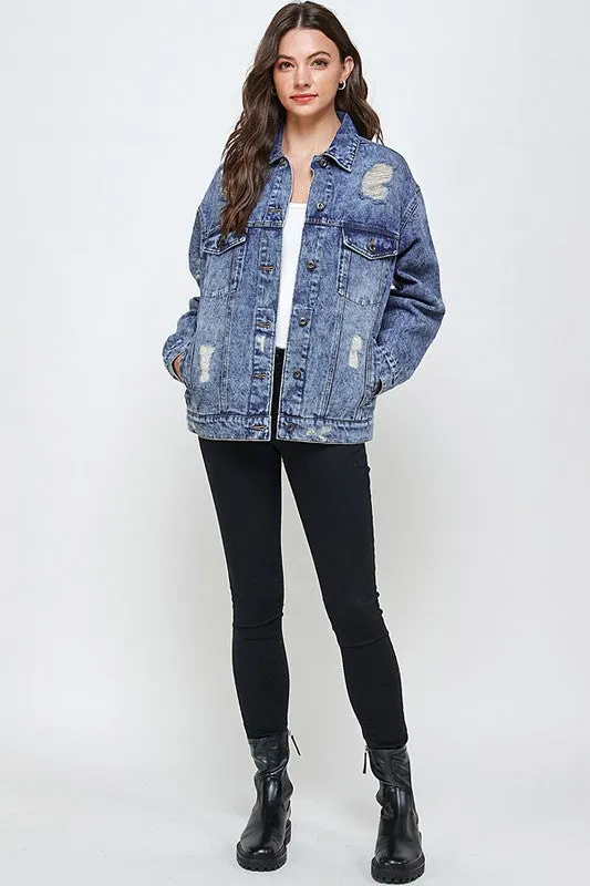 Oversized Distress Denim Jacket
