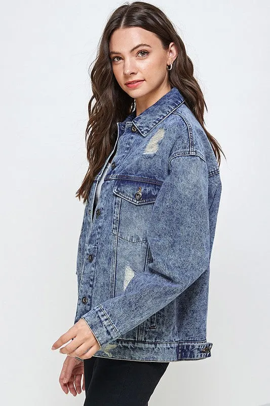 Oversized Distress Denim Jacket